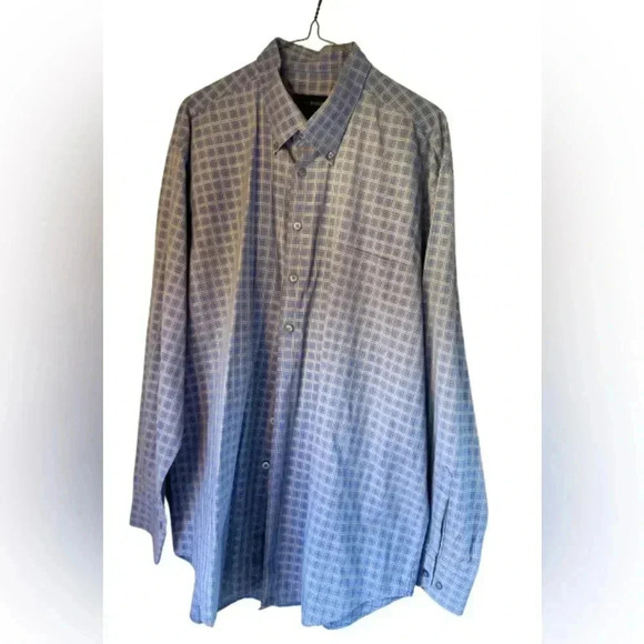 Scott Barber XL Blue Plaid Button Down Shirt  100% Cotton Summer Dress Shirt - Picture 6 of 6